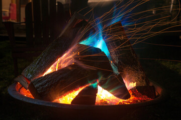 Colorful, Warm Camp Fire at Night