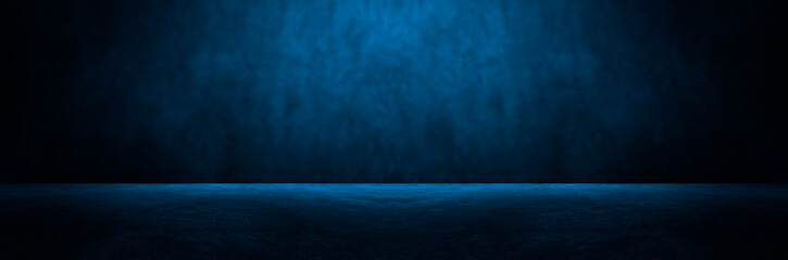 Blue concrete wall and floor with light and shadow backgrounds, use for product display for...