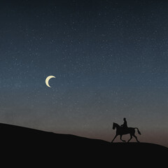 A Gentleman Riding A Horse Under The Moonlight