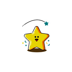 funny cute star flat vector illustration. icon education for children to know the science of  solar system. parenting education. online shop logo. toy store.. icon of achievement and success.
