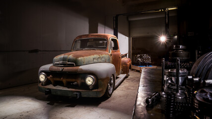 old truck in shop waiting for restoration