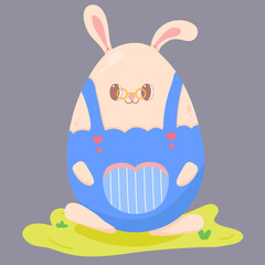 Rabbit in wonderland happy easter design, cartoon bunny, Vector illustration greeting card,