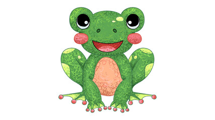 Cartoon Frog Drawing. cute animal oil pastel drawing crayon doodle for children book illustration, poster, or wall painting.