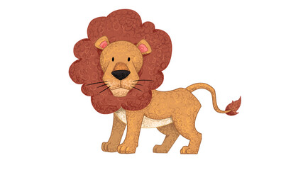 Cartoon Lion King Drawing. cute animal oil pastel drawing crayon doodle for children book illustration, poster, or wall painting.