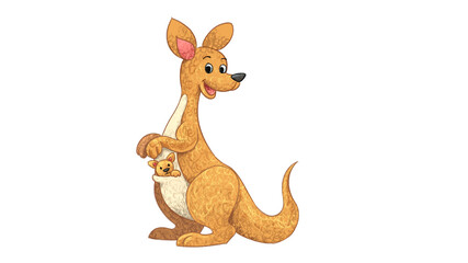 Cartoon Kangaroo Drawing. cute animal oil pastel drawing crayon doodle for children book illustration, poster, or wall painting.