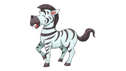 Cartoon Zebra Drawing. cute animal oil pastel drawing crayon doodle for children book illustration, poster, or wall painting.