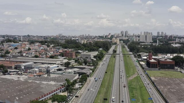 Aerial view of city life scene. Highway aerial landscape. Transportation scene.