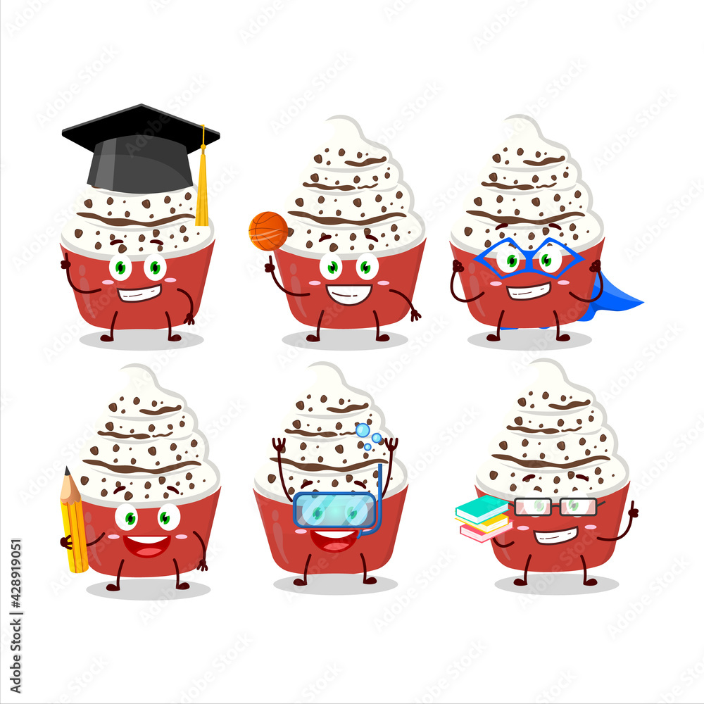 Wall mural School student of ice cream vanilla cup cartoon character with various expressions