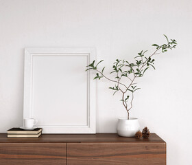 interior, mockup, blank picture frame, white wall, mock up, living room design, scandinavian style, interior, artwork. Home staging and minimalism concept