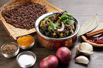Bengali style black chickpeas chana sola lentil dal peas bhuna recipe onion garlic dry chili bay leaf cinnamon fumaric power cumin seeds salt