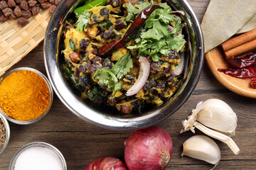 Bengali style black chickpeas chana sola lentil dal peas bhuna recipe onion garlic dry chili bay...
