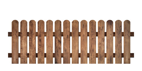 Brown wooden fence isolated on a white background that separates the objects. There are clipping...