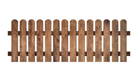 Brown wooden fence isolated on a white background that separates the objects. There are clipping paths for the designs and decoration