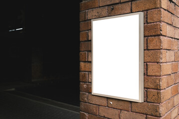 Mockup white paper or white promotion poster displayed on the front of the restaurant, coffee shop...