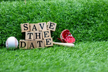 Baseball save the date with baseball on green grass
