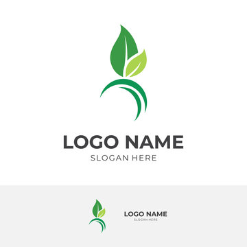 leaf logo vector with flat green color style