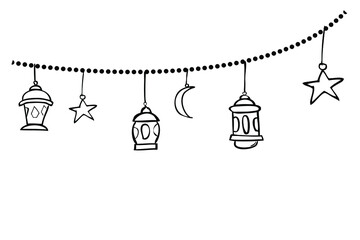 Simple Hand Draw Sketch Vector, Element Design or Template for Ramadan Kareem Greeting Card, Banner, Flyer and poster
