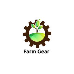 farm gear with tree leaf logo vector concept, icon, element, and template for company
