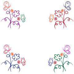 beautiful abstract floral pattern with butterfly isolated on white background. hand drawn vector. doodle art for wallpaper, greeting, invitation, presentation, decorative design, backdrop. nature. 