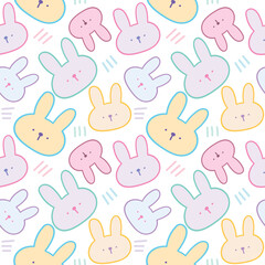 Seamless Pattern of Cartoon Rabbit Face Design on White Background