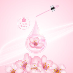 Cherry Blossom cream serum product vector illustration.
