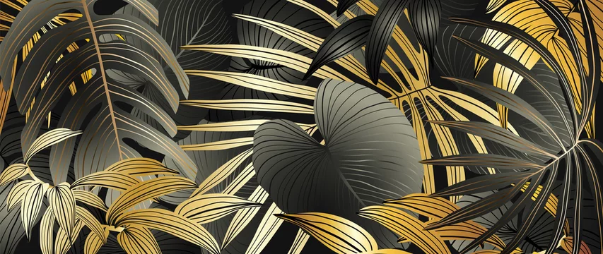 Luxury gold wallpaper. Black and golden background. Tropical leaves wall  art design with dark background 18724931 Vector Art at Vecteezy