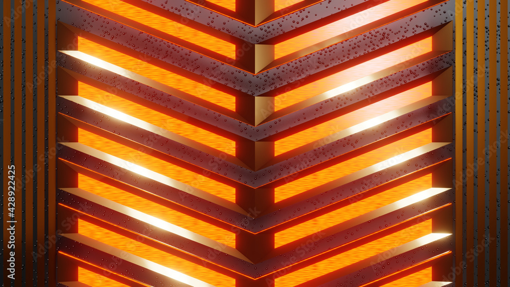 Aufkleber abstract seamless loop of 3d renders metallic structure. brown and orange neon abstract futuristic h