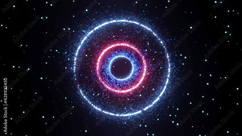 Fototapete 3d illustration graphics of abstract sci-fi neon circular structures emitting its energy all over th