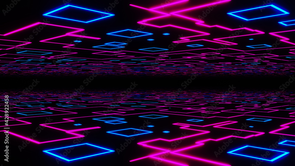 Fototapete abstract seamless loop of 3d renders sci-fi environment. blue and pink neon abstract futuristic hi-t