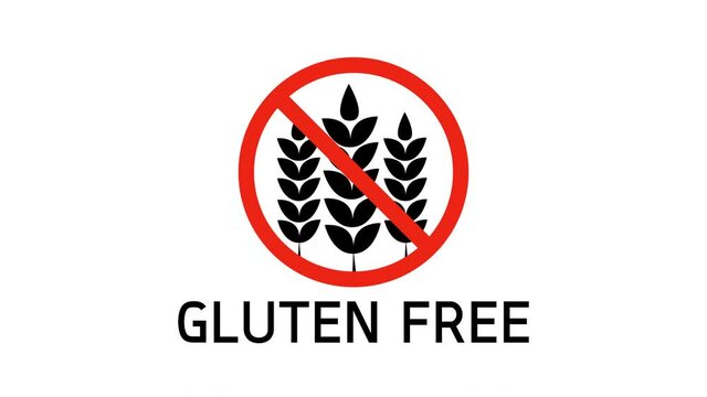 Gluten Free Symbol with Text Animation on White Background
