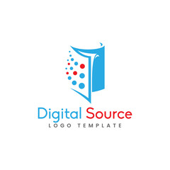 Abstract Book Silhouette Combination with Dot As The Digital Source Concept Logo Design.