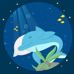 cute sleeping dolphin on the sea floor