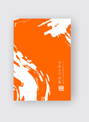 Orange ink brush stroke on white background. Japanese style.