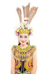 Asian woman dancing East Kalimantan traditional dance (Giring-Giring dance)