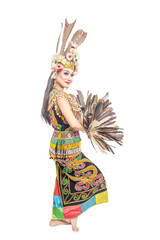 Asian woman dancing East Kalimantan traditional dance (Giring-Giring dance)