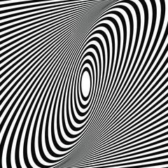  Illusion Abstract black and white circular pattern. Illusion of vortex movement. Geometric pattern with visual distortion effect. Optical illusion. Op art.