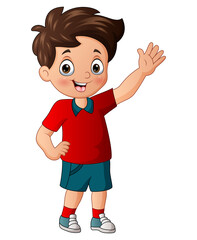 Cartoon a boy waving hand