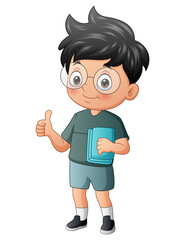 Illustration of genius boy showing a thumbs up