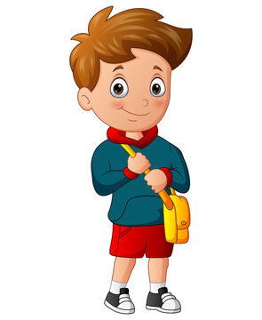 Cartoon of school boy holding a bag