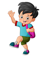 Illustration of cute boy on his way to school