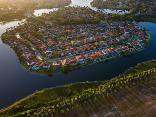 Fototapeta na wymiar Beautiful aerial view of the luxurious suburbs in Florida, Fort Lauderdale