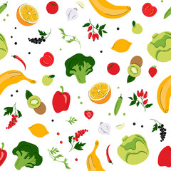 Seamless vector pattern with fruits and vegetables.