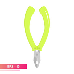 Pliers for locksmithing with green handles. Realistic design. On a white background. Tools for workers. Flat vector illustration.