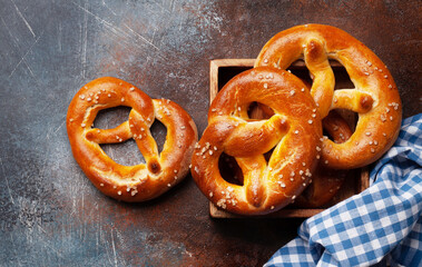 Fresh baked homemade pretzel. Classic beer snack