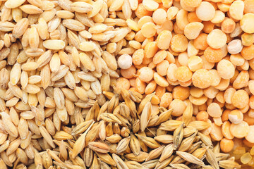 Heap of different cereals and legumes as background