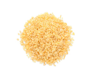 Heap of dry bulgur on white background