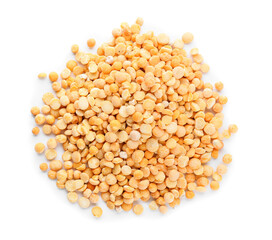 Heap of dry split peas on white background