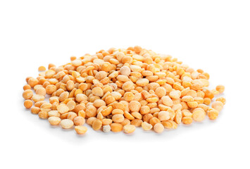 Heap of dry split peas on white background