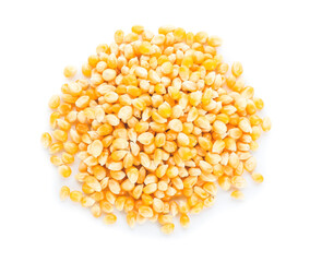 Heap of dry corns on white background