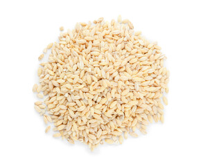 Heap of dry pearled barley on white background